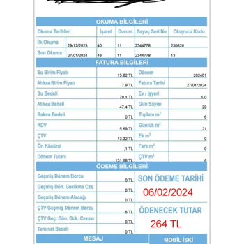 İBB-İSKİ Su Faturasında Ödenecek Tutar İle Donem Tutarı Tutarsızlığı