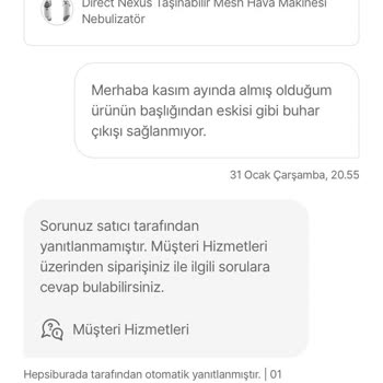 Hepsiburada/direct Nexus Nebülizatör Ürün Şikayetine Cevap Vermeme