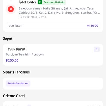 GetirYemek Para İadesi İstiyorum
