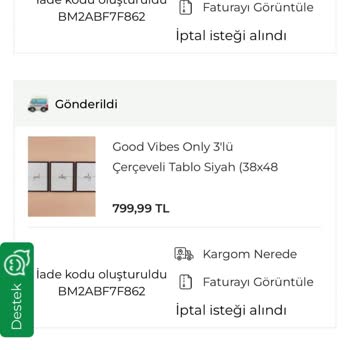 Bella Maison Yanlış Ürün Gönderdi