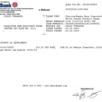 Denizbank Habersiz Virman Ücreti Çekimi Tahsili