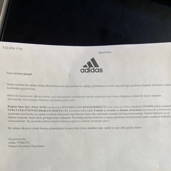 Kaptan Spor Adidas Marka Ayakkabımda Kısa Süre İçinde Deformeler Oluştu