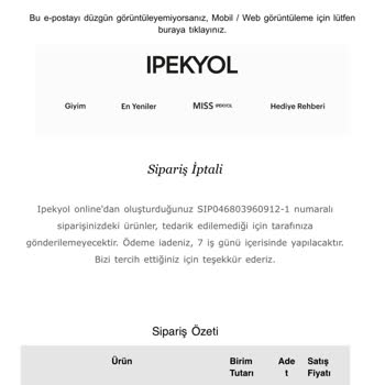 İpekyol Habersiz Sipariş İptali Stok Hatası