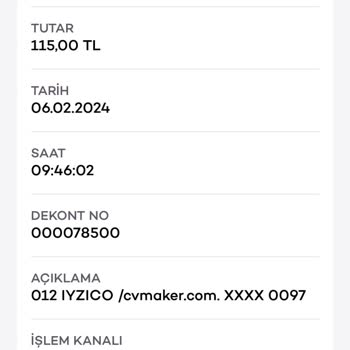 CV Maker İznim Olmadan Hesabımdan 230 TL Çekti.