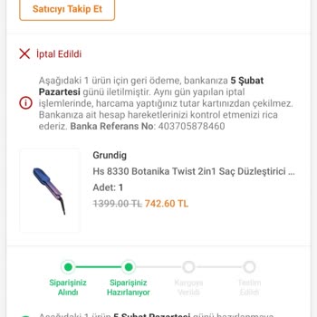Trendyol Grundig Türkiye Satıcısı Ürünümü Neden Olmadan İptal Eti