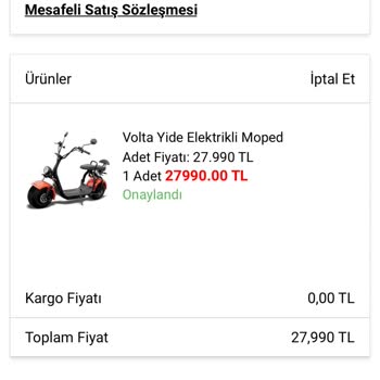 A101 Volta Yide Elektrikli Mopet Ürün Teslim Edilmedi