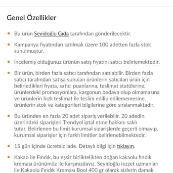 Seyidoğlu Gıda Seyidoğlu Boool Kakaolu Fındık Kremasının İçeriğini Yanlış Veriyor