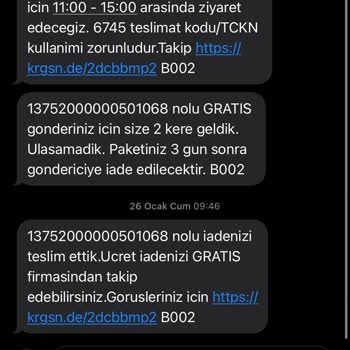 Gratis Siparişimin Elime Ulaşmaması