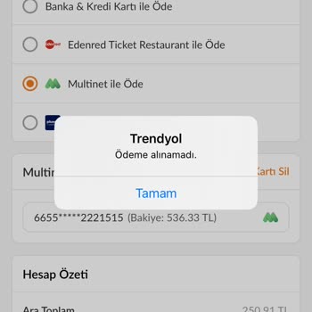 Multinet Ödeme Alınmıyor Sorunu Trendyol Yemek