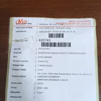 Oksid Bilişim Servise Sağlam Giden Ürünüm Bozuk Geldi