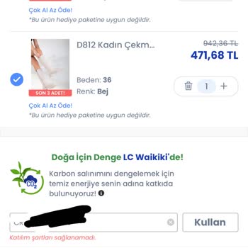 LCW Çark Kuponu Kullanamıyorum