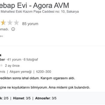 Bursa Kebap Evi Sakarya Agora AVM Şubesi Bozuk Yemek Kaba Çalışanlar