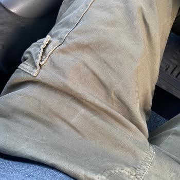 Mavi Keten Pantolon Renk Atması Ve Beyaz Çizgi