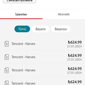 Tencent Games Türkiye Vodafone Bilgim Dahilinde Olmayan İşlem