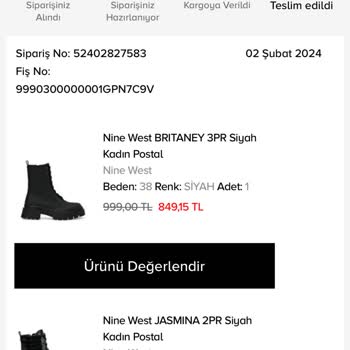 Nine West Eksik Ürün Göndermiş