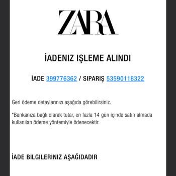Zara Para İadem Yatmadı