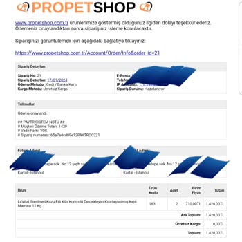 Şikayet Cimri, Www.propetshop.com.tr