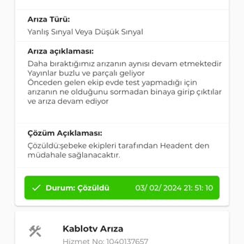 TÜRKSAT Kablo TV Arıza Kaydı Yalanı