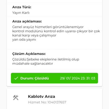 TÜRKSAT Kablo TV Arıza Kaydı Yalanı