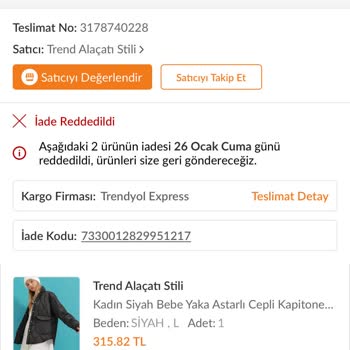 Alaçatı Stili Trendyol Ürünlerim İade Aşamasından Kayıp