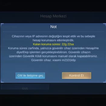 Mobile Legends Oyunda Koruma Hatası Geçmesini İstiyorum