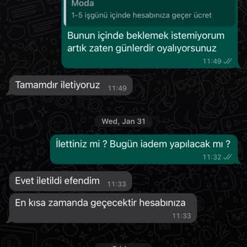 Moda Fethi Para İadesi Yapılmadı! Ürün Asla Gönderilmedi!