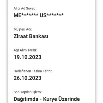 AGT Kurye (aynigunteslim.com) Kartım Teslim Edilmedi