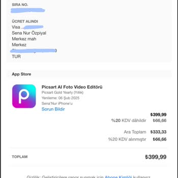 PicsArt Abonelik Ücreti İçin İade Talebi