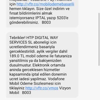 Vodafone Habersiz Abonelik Yüklü Fatura