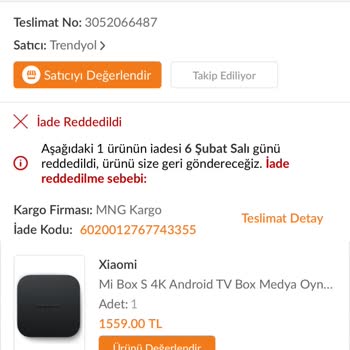Trendyol Xiaomi Mi Box Uyarısı