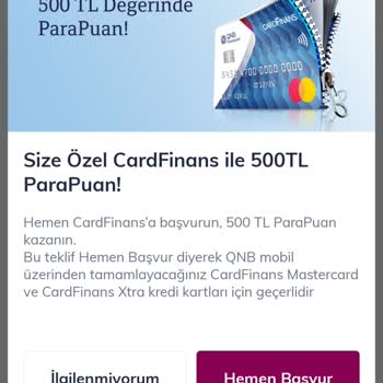 QNB Teklif Edilen 500 TL ParaPuan Kartıma Yüklenmedi.