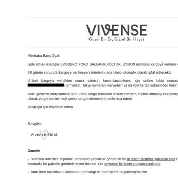 Vivense Satış Sonrası Destek İle İlgili Sorun
