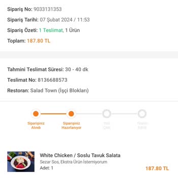 Salad Town Yemek Siparişi Konusunda Gecikme Yaşadım