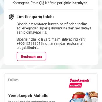 Komagene Çiğköfte Sipariş Gelmiyor