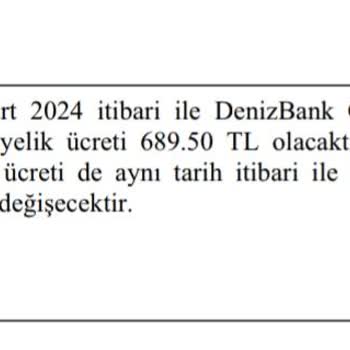 Denizbank Yıllık Kart Ücreti