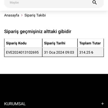 Eve Shop 1 Hafta Önce Sipariş Ettiğim Ürünümü Göndermedi