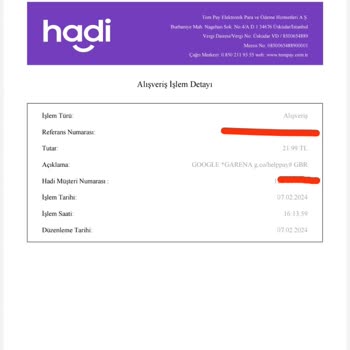 Google*GARENA G. CO/HELPPAY#GB Bilgim Dışında Hesabımdan Para Çekti