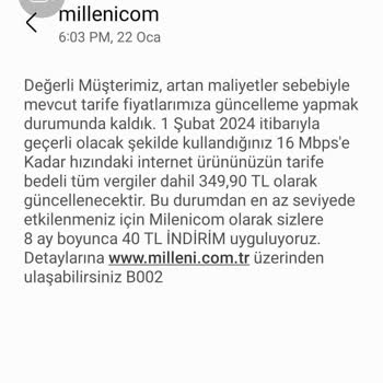 Millenicom %100 Fahiş Fiyat Artışı Ve İptal Ederseniz Kurulum Ücreti