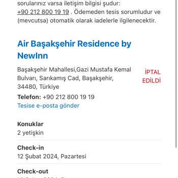 Booking.com Air Başakşehir Residence By Newinn Fazla Para İçin Rezervasyon İptali
