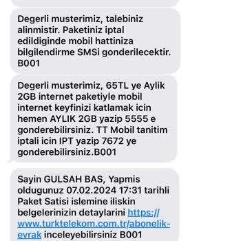 Türk Telekom Ek Paket İptali