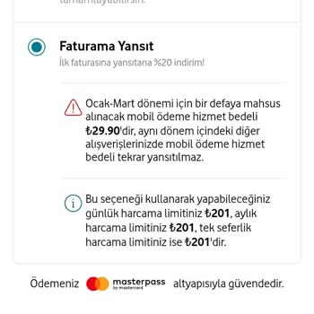 Vodafone Faturaya Ek Alışveriş Mobil Ödeme Limit Hatası
