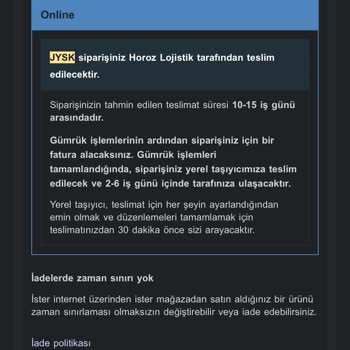 Jysk Online Alışveriş Mağduriyeti