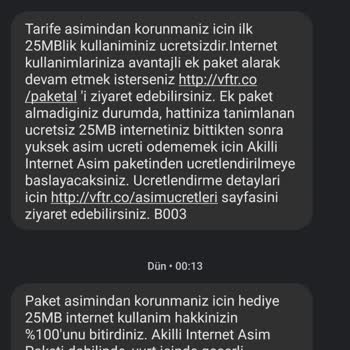 Vodafone Gereksiz Yere Tanımlanan Aşım Paketi