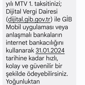 GİB MTV Vergi Mesajı (motorlu Taşıtım Yok)