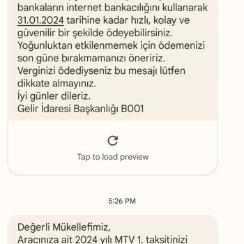 Gelir İdaresi Başkanlığı Tarafından Gelen SMS (Motorlu Taşıtım Yok)