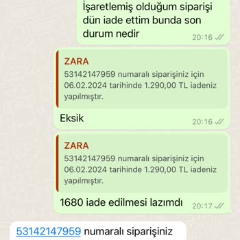 Zara İade Edilen Ürünlerinin Ücretini Eksik Veriyor