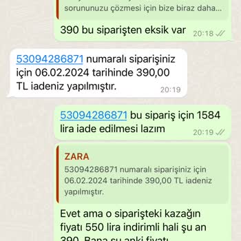 Zara İade Edilen Ürünlerinin Ücretini Eksik Veriyor