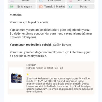 Trendyol Zararlı Ürüne Eleştiri Yorumumu Yayınlamıyor.