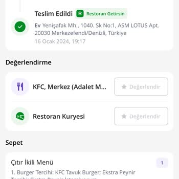 Getir Denizli KFC Bereketler Şube Ayıbı