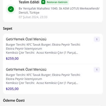 Getir Denizli KFC Bereketler Şube Ayıbı